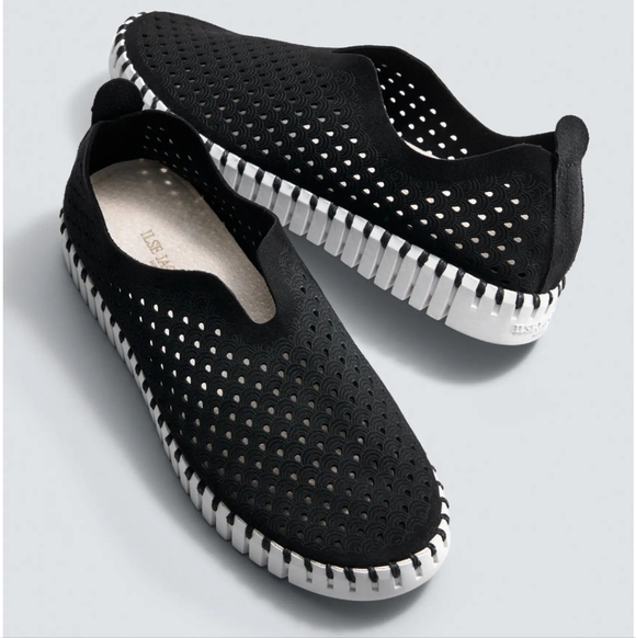 Ilse Jacobsen, Tulip 139 Perforated Slip-On Sneaker, Black, Size 7US/37EU - Picture 1 of 13